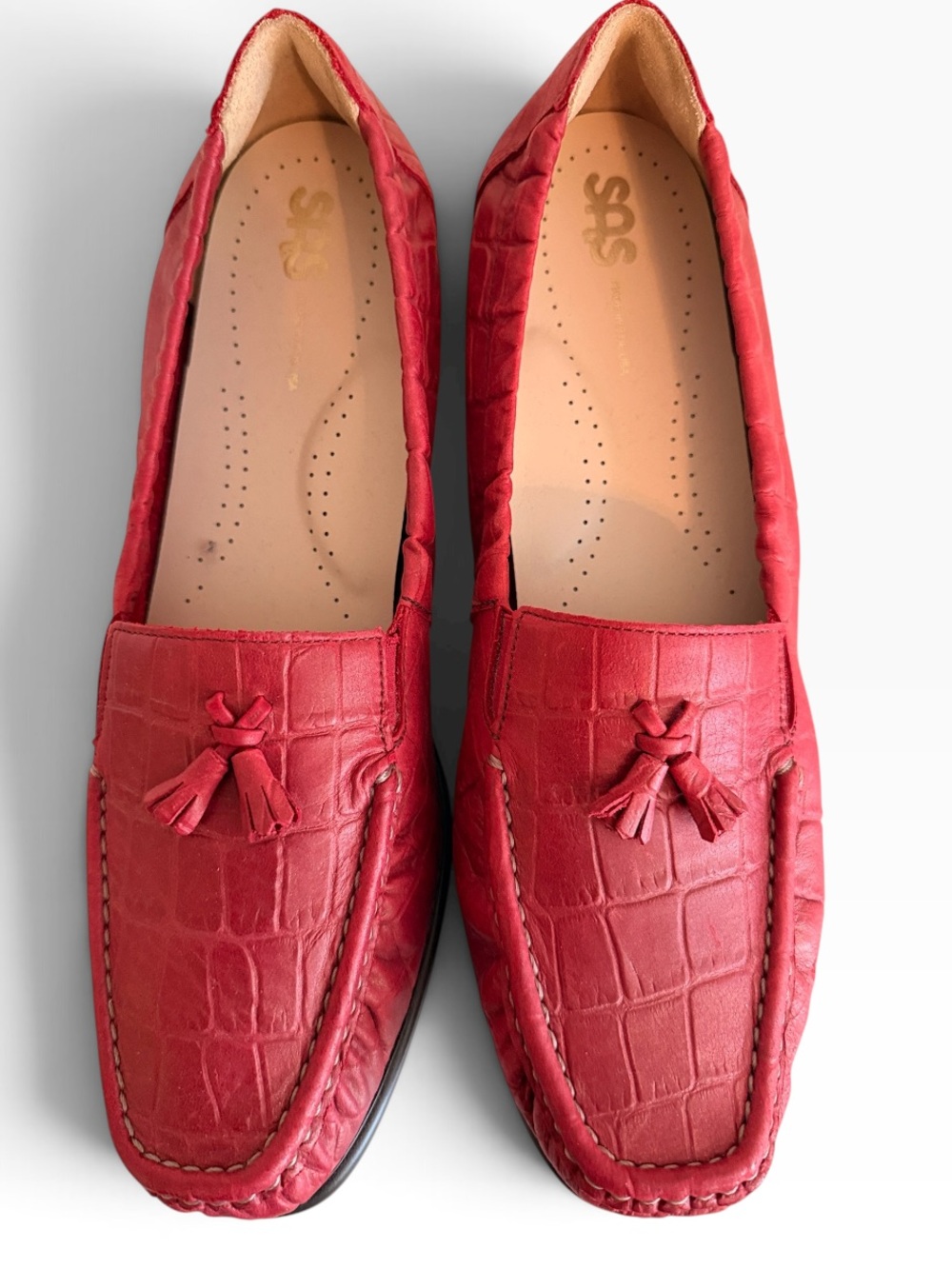 SAS "Hope" Red Croc-Embossed Tassel Loafers 11.5 N NEW
